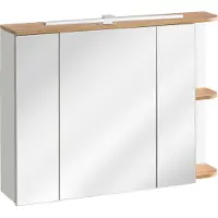 Comad Badezimmerschrank Mit Spiegel 90 Cm, Eiche Weiß, Goldfarben, 3 Türen