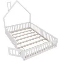 XTEILC Polsterbett,140x200cm,Kinderbett(Weiss) mit Schornsteinform, Bett mit Lattenrost , Kiefernholz, Minimalistischer Stil