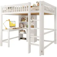 XTEILC Hochbett, kinderbett 140x200 cm, mehrere Ablagefächer, Leiter, Schreibtisch, 3 Schubladen, ohne Matratze, Weiß