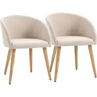 HOMCOM Esszimmerstühle 2er Set Küchenstuhl mit Rückenlehne, Leinen-Optik, Beige
