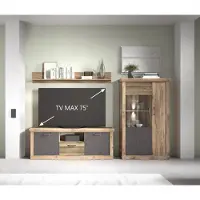 Freiraum Wohnwand "PORTUM VH Wohnkombination" in Nachbildung Lamellen Flagstaff Eiche-Anthrazit mit einer Schublade und 4 Türen. Abmessungen (BxHxT) 303,3x180x40 cm
