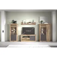 Freiraum Wohnwand "PORTUM VM Wohnkombination" in Nachbildung Lamellen Flagstaff Eiche-Anthrazit mit 4 Türen und 16 Fächern. Abmessungen (BxHxT) 362,3x180x40 cm