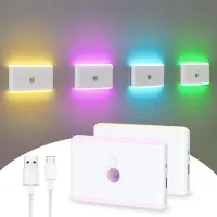 Traumheim 2 Stück RGB Nachtlicht mit Bewegungsmelder, 7 Farben dimmbares LED Licht, wiederaufladbar für Treppe Flur Schlafzimmer, magnetisches Design