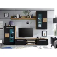 Preisbrecher Wohnwand Schrankwand Anbauwand TV-Wand Mediawand Wohnzimmerwand "Goran I" Artisan Eiche / Schwarz Matt