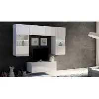 EURO-MEBLE Wohnwand CALABRINI-10 Wohnzimmer-Set Hängewohnwand Schrankwand mit LED-Beleuchtung TV-Schrank Vitrine Moderne Anbauwand Hochglanz (Weiß Hochglanz)
