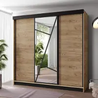 KIER FURNITURE Schrank mit Spiegel - Kleiderschrank mit Schiebetüren, 250x205x59 cm