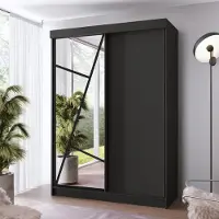 FURMEB24 Schiebetürenschrank LOE 138x205x59 cm Kleiderschrank mit Spiegel, 2-türiger Schiebeschrank (SCHWARZ/SCHWARZ)