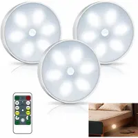 Slyrun 3er-Set LED Nachtlicht mit Bewegungsmelder & Fernbedienung, Wiederaufladbar über USB, Warmweißes Licht, Sensor-Leuchte für Schrank, Treppe & Schlafzimmer, mit Timer & Klebepad