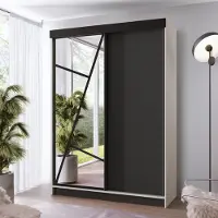 FURMEB24 Schiebetürenschrank LOE 138x205x59 cm Kleiderschrank mit Spiegel, 2-türiger Schiebeschrank (Kaschmir/Schwarz)