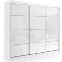 ALTDECOR Kleiderschrank mit Lacobel-Schiebetüren, kugelgelagerte Führungsschienen und Aluminium-Leisten - VIVONA - mit LED-Beleuchtung und Fernbedienung - 240 cm - Weiß