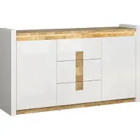 Petits-meubles Buffet Helios mit 3 Schubladen und 2 Türen, Weiß und Holzoptik, 172cm