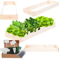 MODO24 Hochbeet Holz, Pflanzkasten, Massivholz, Kiefer, Kräuterbeet, Blumenkasten, Garten, Terrasse, 9x30x90 cm, Natur, ZP09