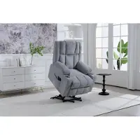 Great han Elektrischer Sessel mit Aufstehhilfe & Massage, Samt Hellgrau. Relaxsessel mit Wärme, Liegefunktion & Getränkehalter – Ideal für Senioren
