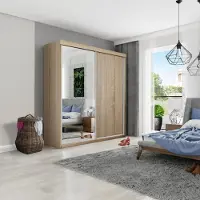 KIER FURNITURE Mehrzweck Schiebetürenschrank TOP B-23 - Eiche Sonoma 150x200x62 cm