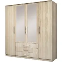 MOEBLO Drehtürenschrank RUTH 4D – Kleiderschrank 4-türig Schrank Garderobe Schlafzimmer mit Spiegel und Schubladen (BxHxT): 200x210x64 cm (Sonoma)