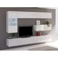 EURO-MEBLE Wohnwand CALABRINI-4 Wohnzimmer-Set Hängewohnwand Schrankwand mit LED-Beleuchtung TV-Schrank Vitrine Moderne Anbauwand Hochglanz (Weiß)