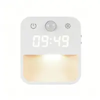Slyrun Bewegungsmelder Nachtlicht Mit Uhranzeige,3 Farbtemperaturen Dimmbar,Plug in Wandleuchte Für Schlafzimmer Flur,Bewegungsmelder,Nachtlicht Mit Uhr