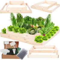 MODO24 Hochbeet Holz, Pflanzkasten, Massivholz, Kiefer, Kräuterbeet, Blumenkasten, Garten, Terrasse, 18x90x90 cm, Natur, ZP09