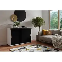 KIER FURNITURE Sideboard Mit Schiebetür, Weiß+ Schwarz - 140x45x94cm
