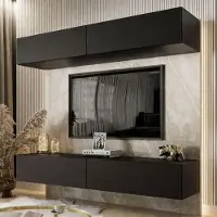 Lookway Wohnwand COLETTE Schwarz / Schwarz matt mit LED-Beleuchtung