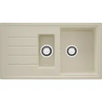 PrimaGran Spülbecken Beige 90x50cm, Granitspüle 1,5 Becken + Ablauf-Set, Küchenspüle ab 60er Unterschrank - Kopenhagen Duo