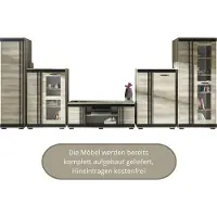 Meblomania Wohnwand BRINX, Kleiderschrank, TV-Schrank, Vitrine, Kommode, Kombivitrine - Canyon Eiche
