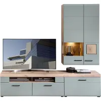 Freiraum Wohnwand >Kathlin< (3-teilig) in schilfgrün / Eiche Nachbildung - ca. 280/205/47 cm (BxHxT)
