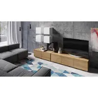 EURO-MEBLE Wohnwand CALABRINI-18 Wohnzimmer-Set Hängewohnwand Schrankwand Schrank TV-Schrank Moderne Anbauwand Hochglanz (Weiß + Eiche Gold)