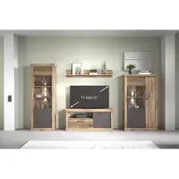 Freiraum Wohnwand "PORTUM VI Wohnkombination" in Nachbildung Lamellen Flagstaff Eiche-Anthrazit mit 4 Türen und 17 Fächern. Abmessungen (BxHxT) 362,3x205,5x40 cm