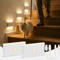 Traumheim 2x LED Nachtlicht mit Bewegungsmelder und Dämmerungssensor, USB-C (3000mAh), kabellose Schrankbeleuchtung, für Kinderzimmer, Treppe, Schlafzimmer,Flur