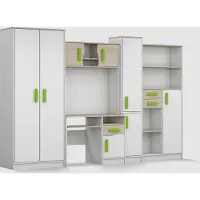 EasyFurniture Easy4You Jugendzimmer Möbelset Komplettset Kinder Modernes Design B:300 cm H: 197 cm T: 52 cm Stilvolle Möbelkombination Schreibtisch Kleiderschrank Regalen Holzgriffe: Limette