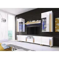 EURO-MEBLE Wandschrank Marco 2 Wohnzimmermöbel Set + Led (Weiss/Holz)
