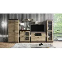 Meblomania Wohnwand FENIX Anbauwand 6-teilig Schrankwand, Kleiderschrank, Fernsehschrank, Vitrine, zwei Wandregale, Kommode, Trüffel Eiche