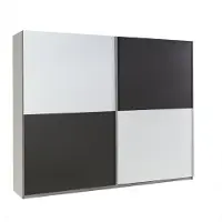 MOEBLO Moderner Schiebeschrank, Kleiderschrank mit origineller Front, Kleiderschrank mit Schiebetüren, Kleiderschrank mit Einlegeböden, hoher Komfort, Kleiderschrank, Front - Maxi XXI (Weiß + Graphit)