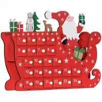 Xkiss Weihnachtskalender mit 24 Schubladen Weihnachtsmann mit Schlitten Adventskalender 22,5 x 8 x 36 cm Rot