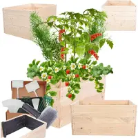 MODO24 Hochbeet Holz, Pflanzkasten, Massivholz, Kiefer, Kräuterbeet, Blumenkasten, Garten, Terrasse, 45x103x80 cm, Natur, ZP06