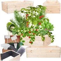 MODO24 Hochbeet Holz, Pflanzkasten, Massivholz, Kiefer, Kräuterbeet, Blumenkasten, Garten, Terrasse, 36x120x90 cm, Natur, ZP06