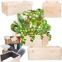 MODO24 Hochbeet Holz, Pflanzkasten, Massivholz, Kiefer, Kräuterbeet, Blumenkasten, Garten, Terrasse, 45x120x60 cm, Natur, ZP06
