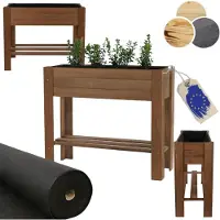MODO24 Hochbeet Holz, Ablagefach, Pflanzkübel auf Beinen, Pflanzkasten, Kiefer, Wetterfest, Balkon, Garten, 80x34x78 cm, Braun Imprägniert, ZE1