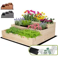 MODO24 Hochbeet Holz, Pflanzkasten, Massivholz, Kiefer, Kräuterbeet, Blumenkasten, Garten, Terrasse, 36x90x93 cm, Natur, ZP07