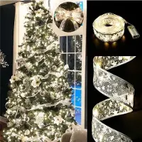 Xkiss Weihnachtsband Deko Lichterkette 10M 100 LED Glänzende Bänder Lichter, Band Nachbildung für Weihnachten Garten Party Silber