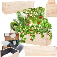 MODO24 Hochbeet Holz, Pflanzkasten, Massivholz, Kiefer, Kräuterbeet, Blumenkasten, Garten, Terrasse, 36x120x30 cm, Natur, ZP06