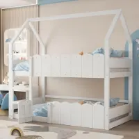 XTEILC Kinder-Etagenbett, Hausförmiges Design,Obere Bett verfügt über Einen Lattenrost