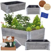 MODO24 Hochbeet Holz, Noppenfolie, Pflanzrahmen, Kräuterbeet, Gemüsebeet, Massivholz Kiefer, 40x120x80 cm, Grau, ZP10