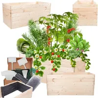 MODO24 Hochbeet Holz, Pflanzkasten, Massivholz, Kiefer, Kräuterbeet, Blumenkasten, Garten, Terrasse, 54x120x60 cm, Natur, ZP06