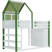 Xkiss Hochbett,Kinderbett mit Fallschutzgitter,Dach und Fenster,Reichlich Stauraum mit Kleiderschrank,Dreischichtiges offenes Lagerregal,Dreistufige Leiter