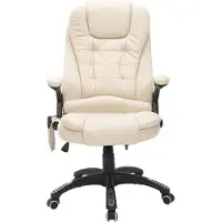Dopwii Bürostuhl mit Massagefunktion, Wärmefunktion, höhenverstellbar, Kippfunktion, Massage-Bürostuhl, Cremeweiß + Schwarz