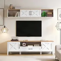 XTEILC TV Wohnwand-set (Komplett-Set, 2-St), TV-Ständer + Hängende Vitrine,TV Wohnzimmermöbel-Set, TV-Schrank set, TV bis 80', 180*40*50cm