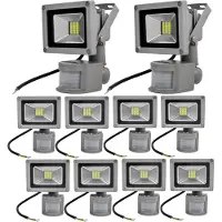 Greenmigo 10x 20W Fluter mit Bewegungsmelder Strahler Kaltweiß Silbergrau Aluminium Gehäuse IP65 Wasserdicht LED Lampe Wandleuchter Flulicht Flutbeleuchtung LED Gartenlampe Außenstahler