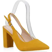 Mytrendshoe Damen Pumps Slingpumps Blockabsatz High Heel Slingback Abendschuhe 832663, Farbe: Gelb, Größe: 39